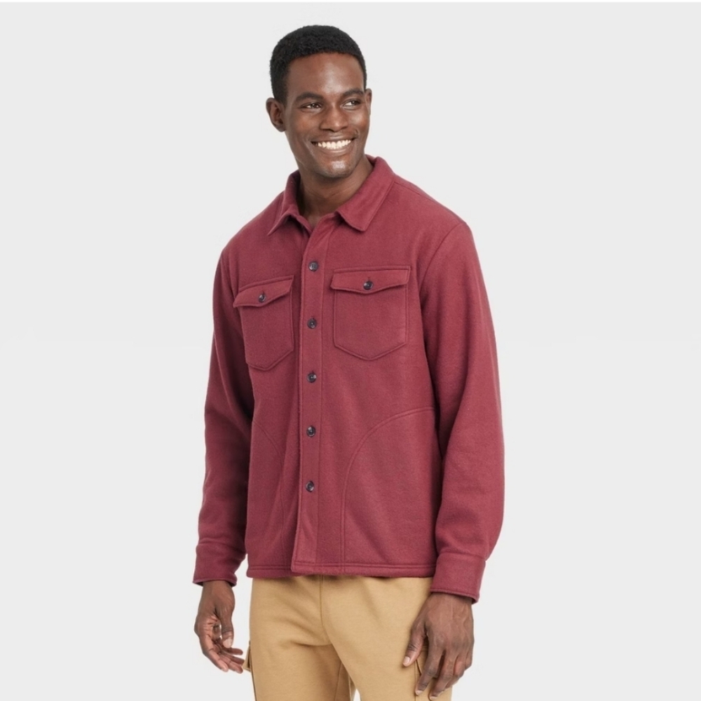 Men's Long Sleeve Shirt Jacket - Goodfellow & Co Maroon XL: Recycled Polyester